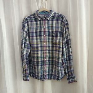 Tommy Bahama Shirt Mens L Plaid Linen Button Down